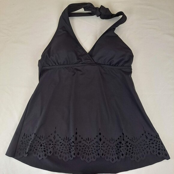 Apt 9 Size Small Black Halter Tankini Top Decorative Cutout Details at Hem NWT - Picture 2 of 14
